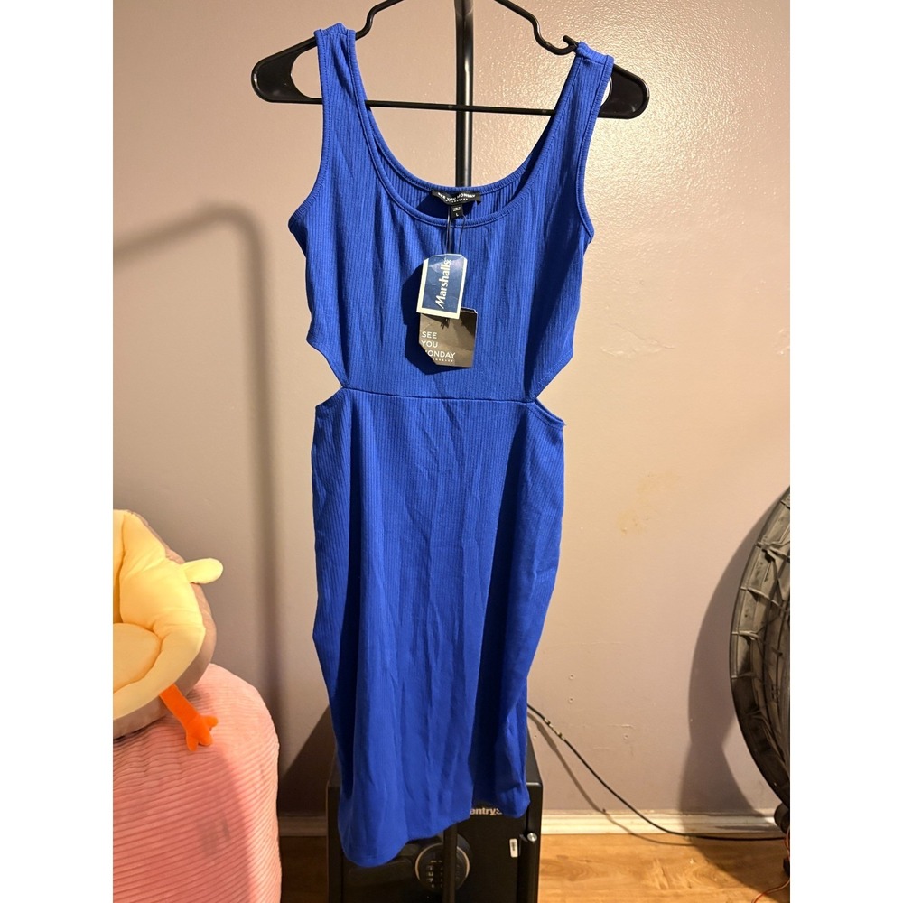 See You Monday - Blue Sleeveless Dress, Cutouts on Sides‎ Sz L